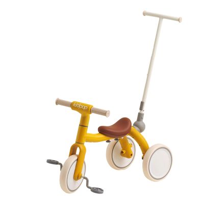 4-in-1 Toddler Tricycle with Adjustable Push Handle for 1-4 Year Old,Birthday Gift and Toy for Boys and Girls Removable Pedals Balance Bike&Scooter (Yellow)