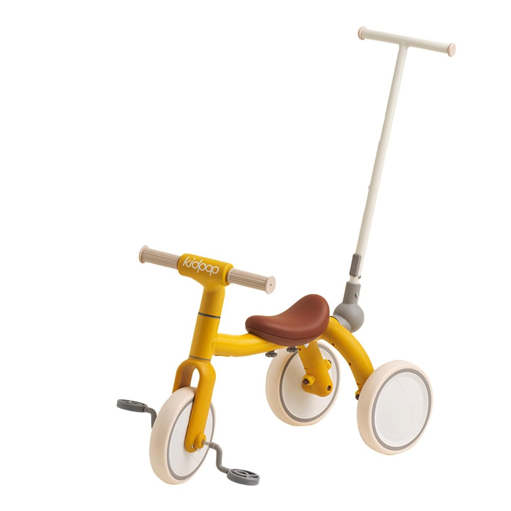 4-in-1 Toddler Tricycle with Adjustable Push Handle for 1-4 Year Old,Birthday Gift and Toy for Boys and Girls Removable Pedals Balance Bike&Scooter (Yellow)