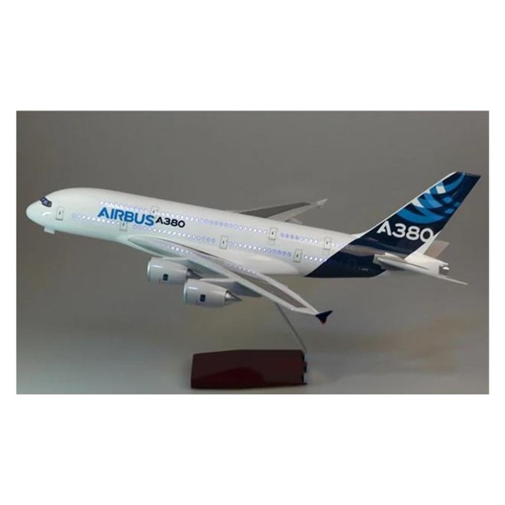 LIUSANGLIU Scale Aircraft 50.5CM 1/160 for 380 Aircraft Airbus Model Die-cast Plastic Resin A380 Aviation Model Decorative Souvenirs Suitable for Display(with Light)