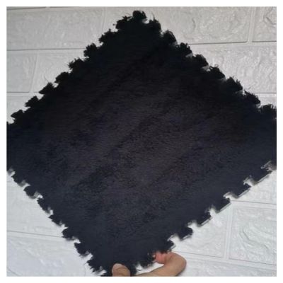 DSJBGSS Playmat 10Pcs Foam Floor Mat, Interlocking Foam Mats, Soft Plush Fluffy Foam Floor Tiles, Interlocking Area Rug, Climbing Carpet Squares for Home Playroom(Black)