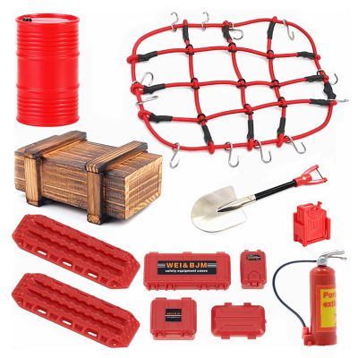 1/24 & 1/18 RC Crawler Accessories Simulation Decoration Mini Luggage Net, Recovery Board, Fuel Tanks, Fire Extinguisher, Wood Box, Shovel for 1/18 TRX4M 1/24 Axial SCX24 FMS (Red)