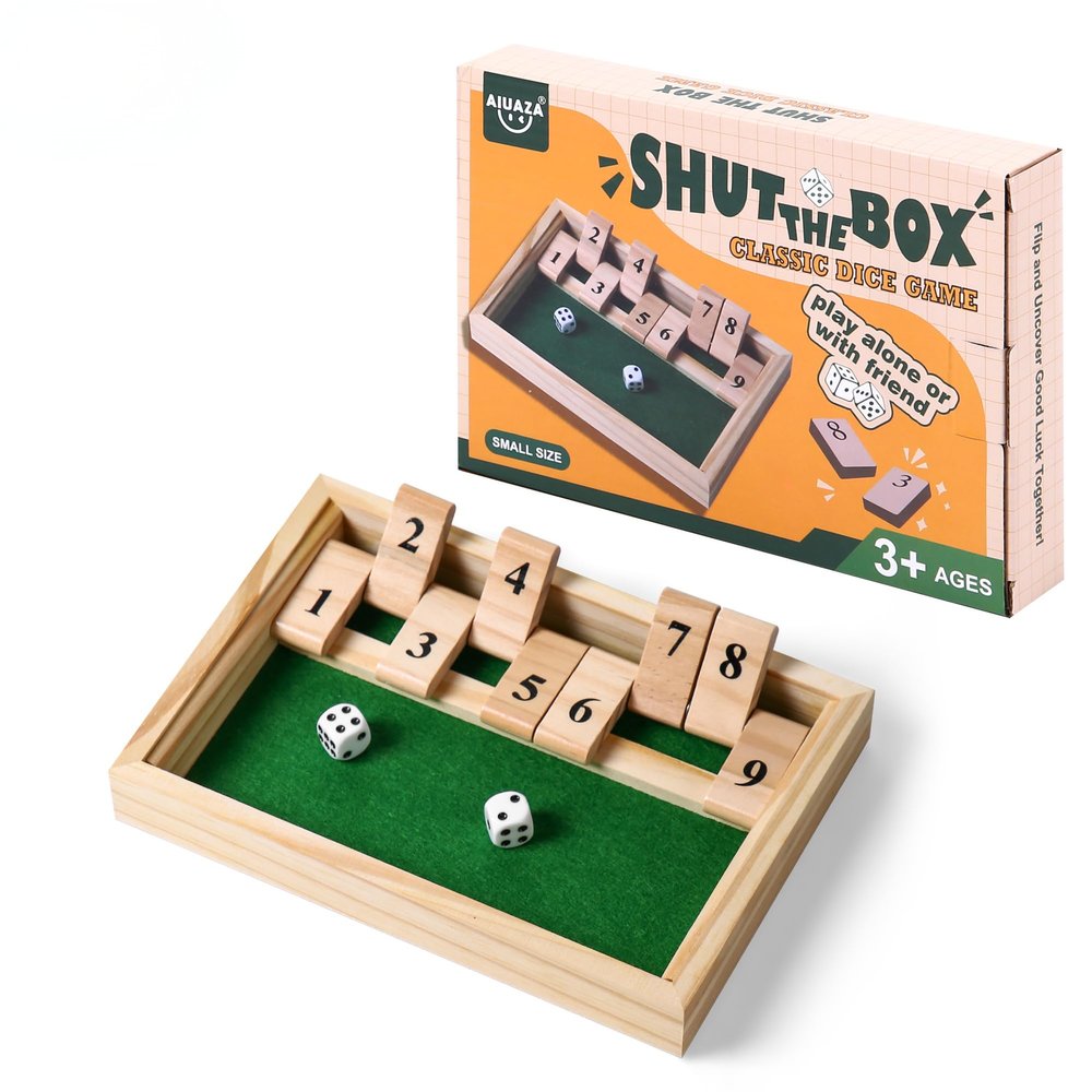 AIUAZA Shut The Box dice Game,Wooden Board Games 2-Person Competitive, Traditional bar, Travel, Family, Fun Math(Small-Sized)