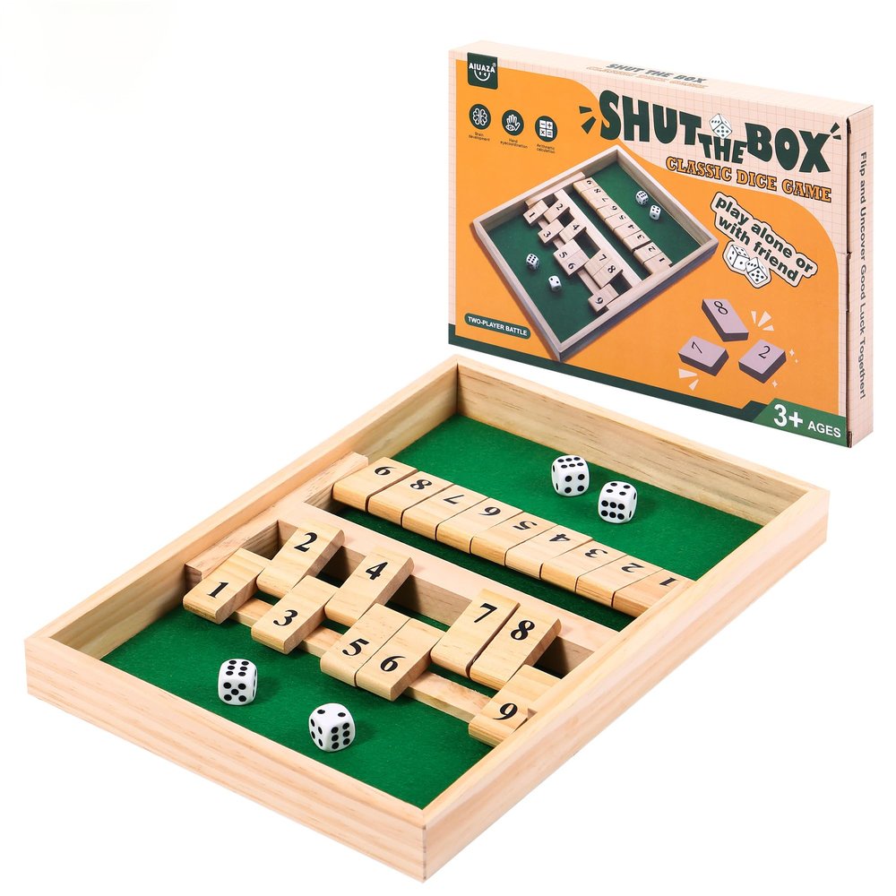 AIUAZA Shut The Box dice Game,Wooden Board Games 2-Person Competitive, Traditional bar, Travel, Family, Fun Math(Battle Version)