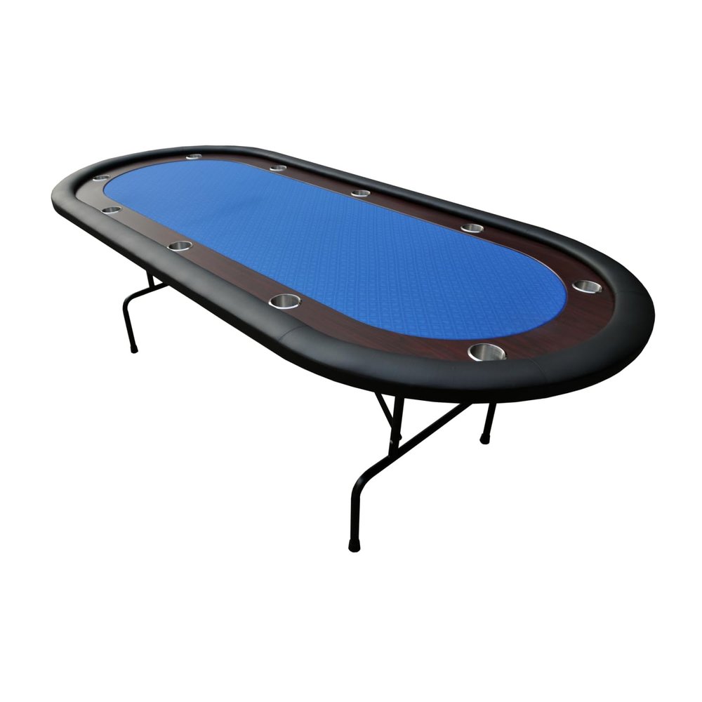 96" Light Series Foldable Poker Table with Wooden Racetrack Felt, Stainless Legs & Cup Holders