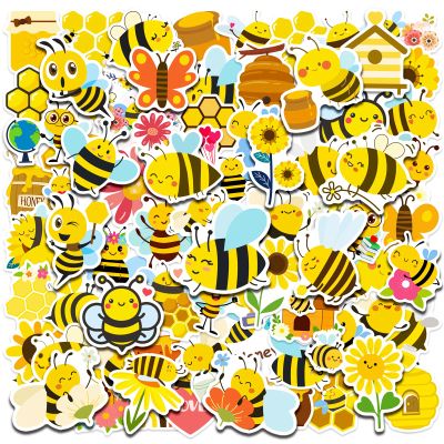 100pcs Bee Theme Waterproof Vinyl Stickers - Bumble Bee Decor & Party Favors Gifts for Laptop, Water Bottle, Skateboard