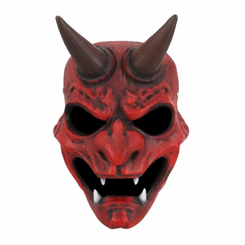 Amonkky Resin Japanese Shogunate soldier Mask Halloween Role Playing Terrifying Mask Halloween Masquerade Costume Props (Red)