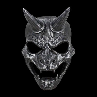 Amonkky Resin Japanese Shogunate soldier Mask Halloween Role Playing Terrifying Mask Halloween Masquerade Costume Props (Silvery)