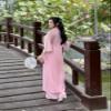 A27 Pink Floral attached Ao Dai NO PANTS | Vietnamese Traditional Ao Dai For Women | Bridal Ao Dai | Vietnamese Dress For Women | Ao Dai Tet (XS) view 3