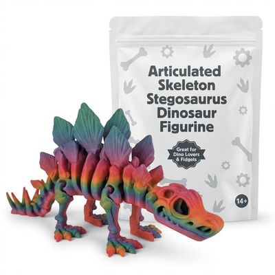 Articulated Stegosaurus Dinosaur Figurine - Rainbow Flexible Display Piece for Collectors - 3D Printed in Canada