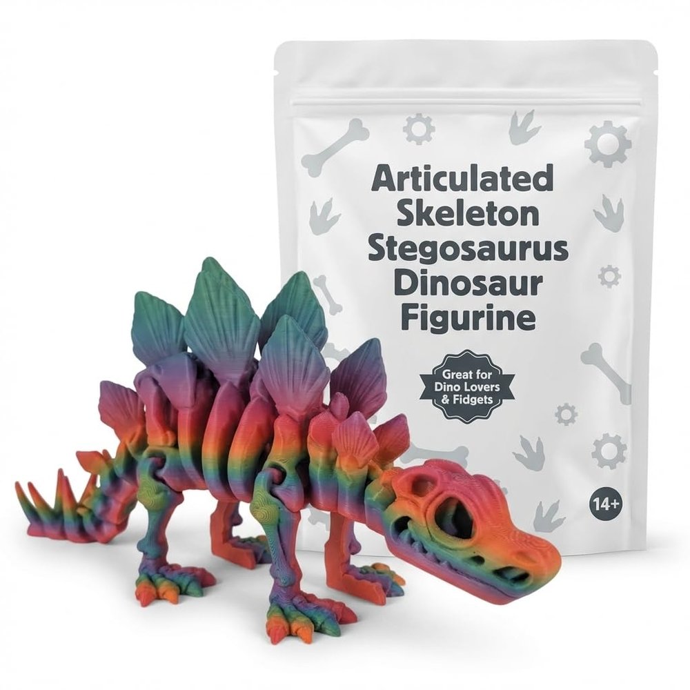 Articulated Stegosaurus Dinosaur Figurine - Rainbow Flexible Display Piece for Collectors - 3D Printed in Canada
