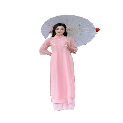 A28 Pink Floral Ao Dai NO PANTS | Vietnamese Traditional Ao Dai For Women | Bridal Ao Dai | Vietnamese Dress For Women | Ao Dai Tet (M)