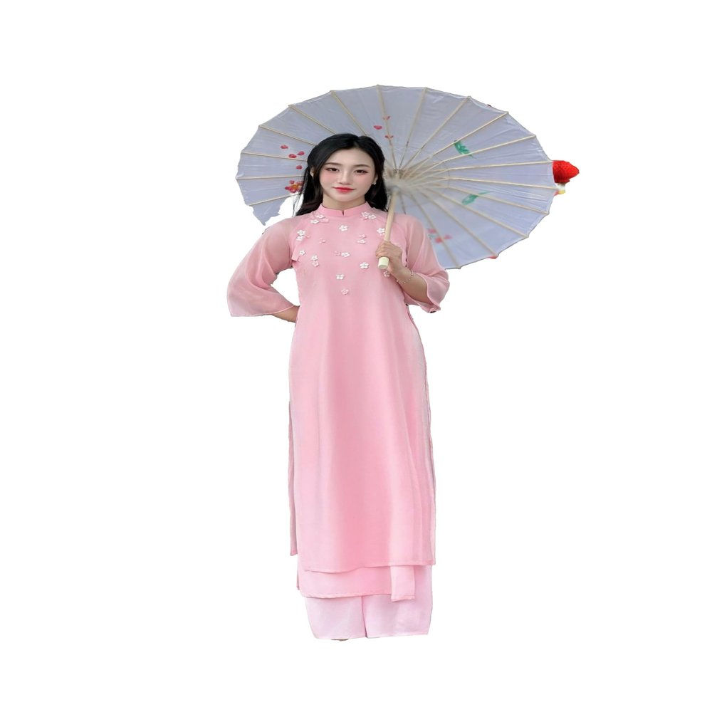 A28 Pink Floral Ao Dai NO PANTS | Vietnamese Traditional Ao Dai For Women | Bridal Ao Dai | Vietnamese Dress For Women | Ao Dai Tet (M)