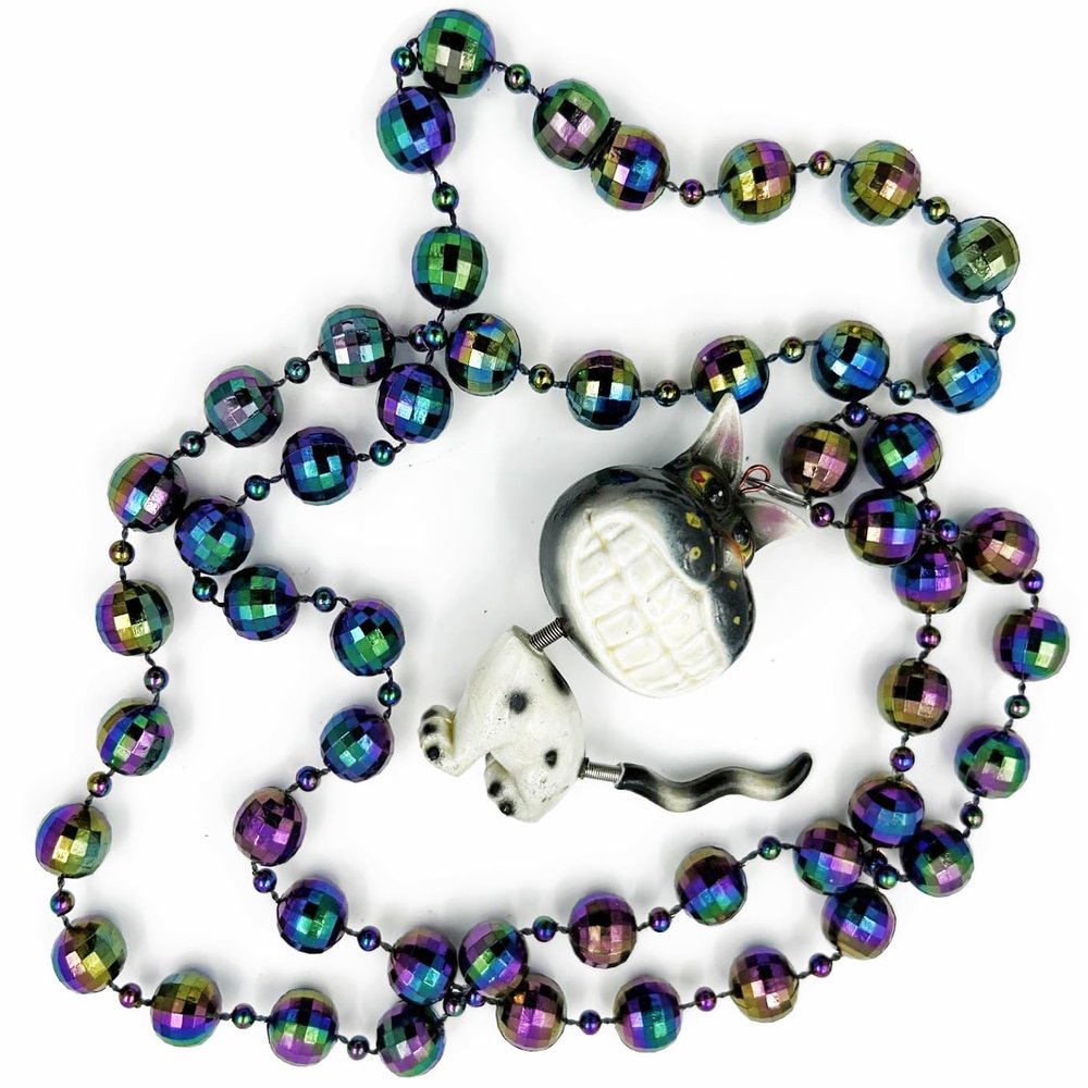 Bobble Head Cat Cheshire Bead Necklace Gasparilla New Orleans Mardi Gras Spring Break Cajun Carnival Festival