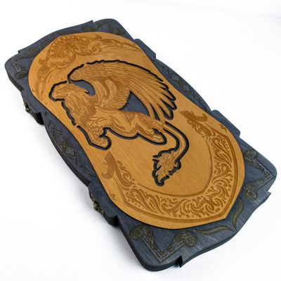 19.3 inhes Unique Wooden Backgammon Set Premium High Detail Wooden Carved Board Game (Griffin)
