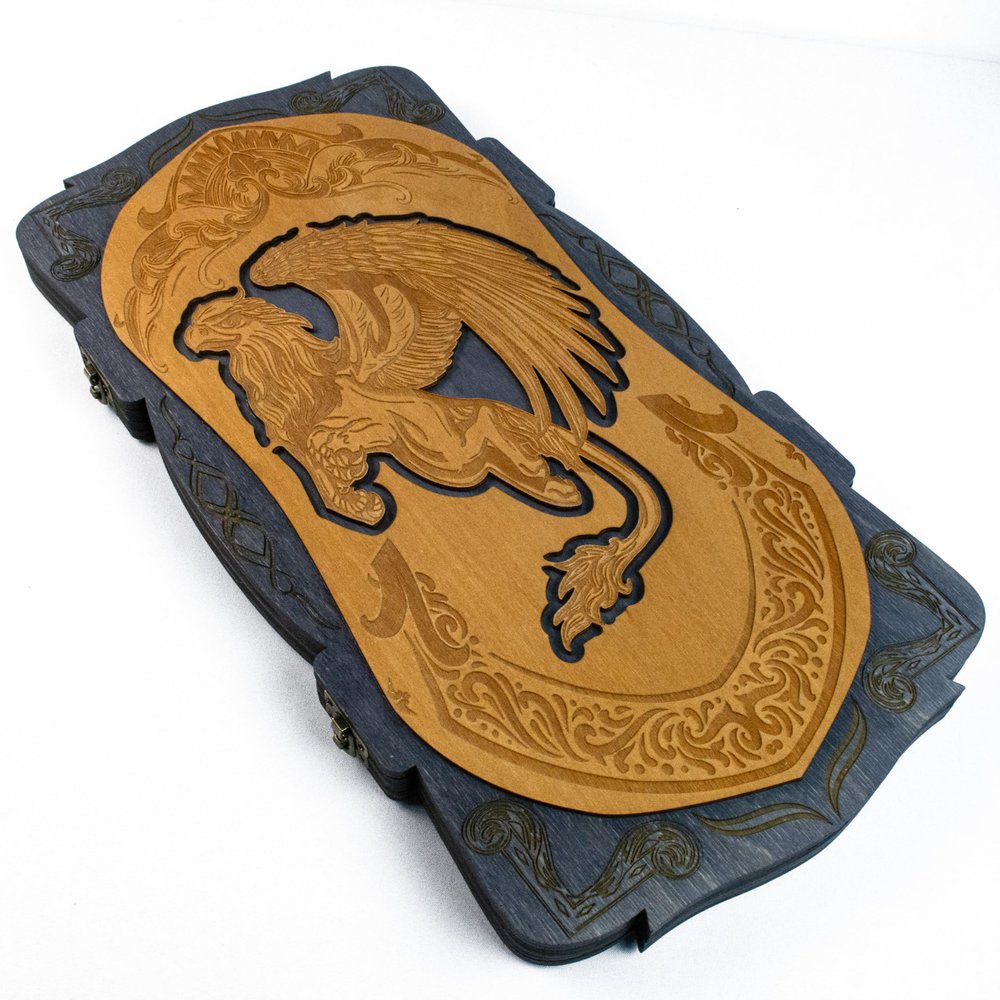19.3 inhes Unique Wooden Backgammon Set Premium High Detail Wooden Carved Board Game (Griffin)