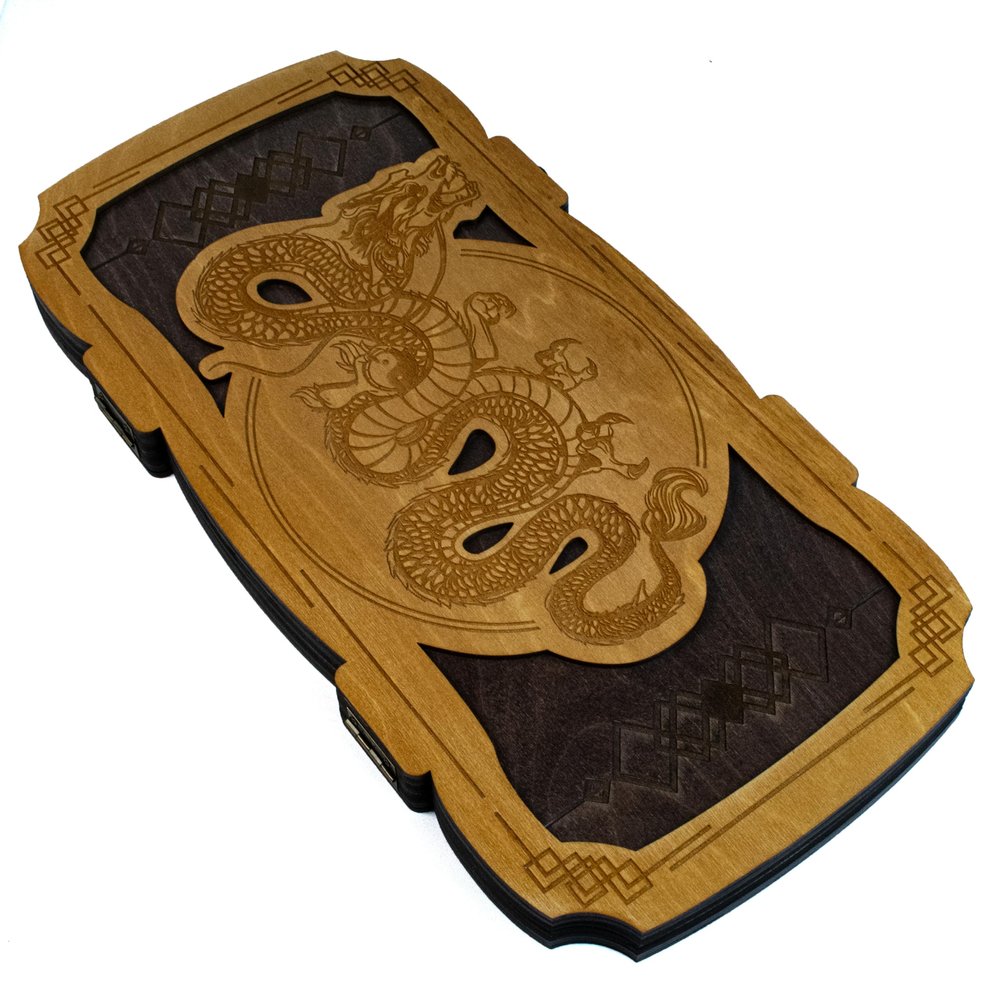 19.3 inhes Unique Wooden Backgammon Set Premium High Detail Wooden Carved Board Game (Dragon)