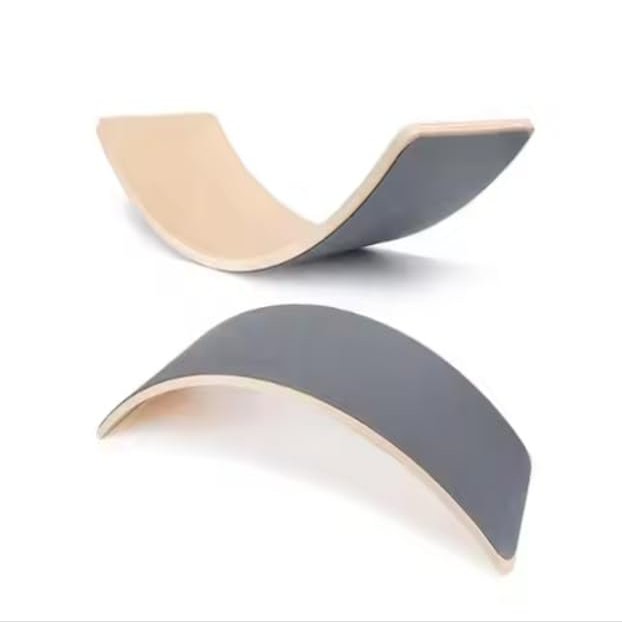 Natural Wooden Balance Board and Climber with Gray Felt Liner - Smooth Finish - Montessori and Pikler Inspired Play