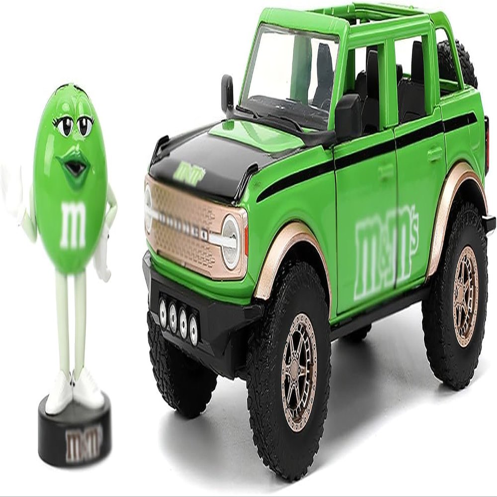1:24 Diecast Model Car Collectibles Compatible with Jada Hollywood Rides 2021 Ford Bronco with Green MM Metal Figure - Die-cast Car with Opening Doors 35473