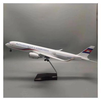 LIUSANGLIU Scale Aircraft 47CM 1:142 for Airbus A350 Cambodia Aircraft Model Die-cast Plastic Resin Display Plane Model Suitable for Display(with Light)
