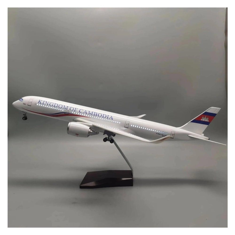 LIUSANGLIU Scale Aircraft 47CM 1:142 for Airbus A350 Cambodia Aircraft Model Die-cast Plastic Resin Display Plane Model Suitable for Display(with Light)