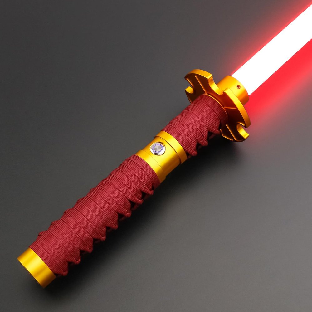 Kolulere Light Saber Dueling Light Sabers with 12 RGB Colors 16 Sound Fonts, Motion Control Smooth Swing Metal Handle and Replaceable Blade, Force FX Light Sabers for Adults(Gold)