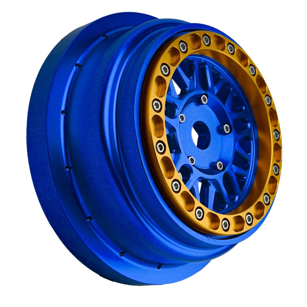BeaxTurbo Racing Upgrade Parts CNC Aluminum Bead Lock Wheel for Losi Super Baja Rey 2.0 1/6 1pcs Blue (Blue-Gold)