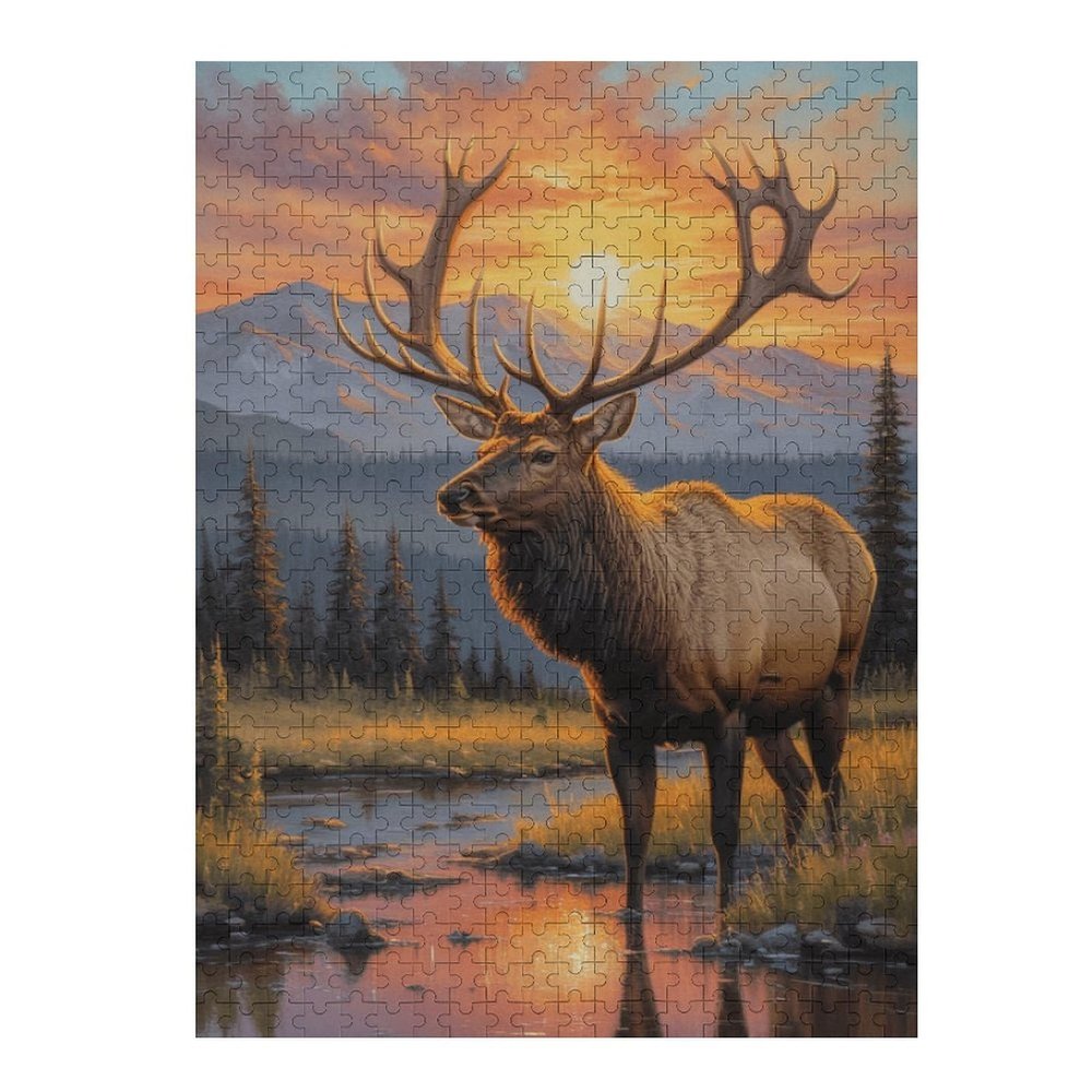 1000 Piece Adult Puzzle Sunset Mountain Peaks Elk Puzzle Educational Gift Room Decor Exercise Willpower