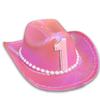1st Birthday Cowboy Hat, Pink Girls Cowgirl Party Decorations Hat Neon Sparkly Glitter First Rodeo Birthday Party Crown for Western Baby Toddler Party Disco Cowgirl Baby shower Decorations view 1