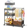 BBLIKE 3in1 Diaper Caddy Organizer - Diaper Caddy & Rolling Diaper Cart with Kids Clothing Rack for Nursery and Baby Essentials, Multi-Function Utility Cart for Bedroom and Bathroom, Black&Brown view 1
