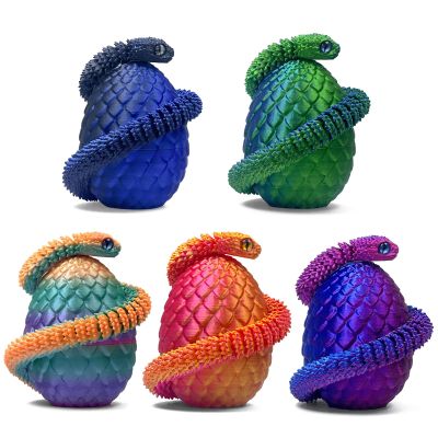 5PCS 3D Printed Snake Eggs 3D Printed Snake 3D Printed Snake Toys Set Easter Eggs Articulated Snake Easter Basket Stuffers Mystery Snake Egg Fidget Toy 3D Printed Animals (Multicolor7-5pcs)