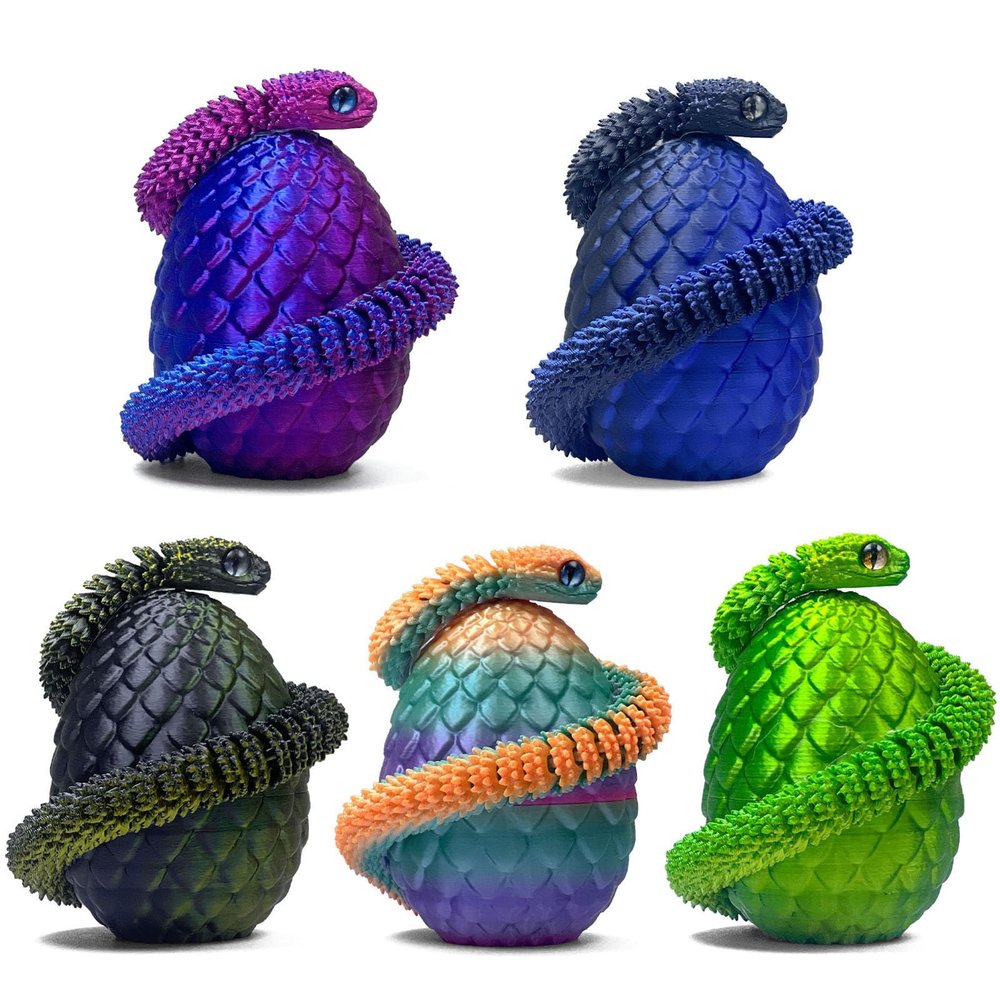 5PCS 3D Printed Snake Eggs 3D Printed Snake 3D Printed Snake Toys Set Easter Eggs Articulated Snake Easter Basket Stuffers Mystery Snake Egg Fidget Toy 3D Printed Animals (Multicolor8-5pcs)