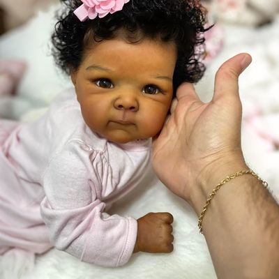 Anano 45 Biracial Reborn Baby Doll Black Mixed Baby Doll, Realistic Newborn Black Bebes Reborn Doll African American Silicone Babies for Kids, Collectors and Enthusiasts (Silicone Full BOD)