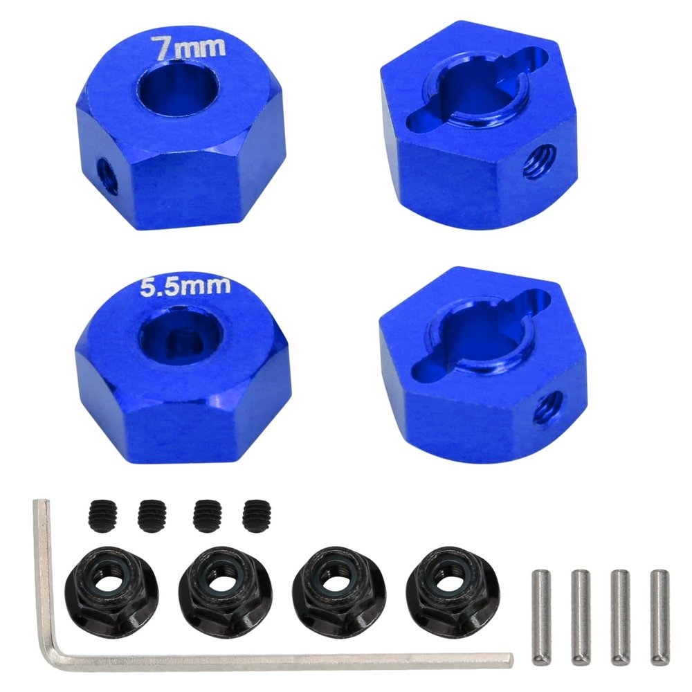 12mm Aluminum Hex Wheel Hubs Pins with M4 Flanged Lock Nuts for 1/10 2WD Slash Stampede Rustler Upgrade Parts,Replace 1654 3654(Blue)