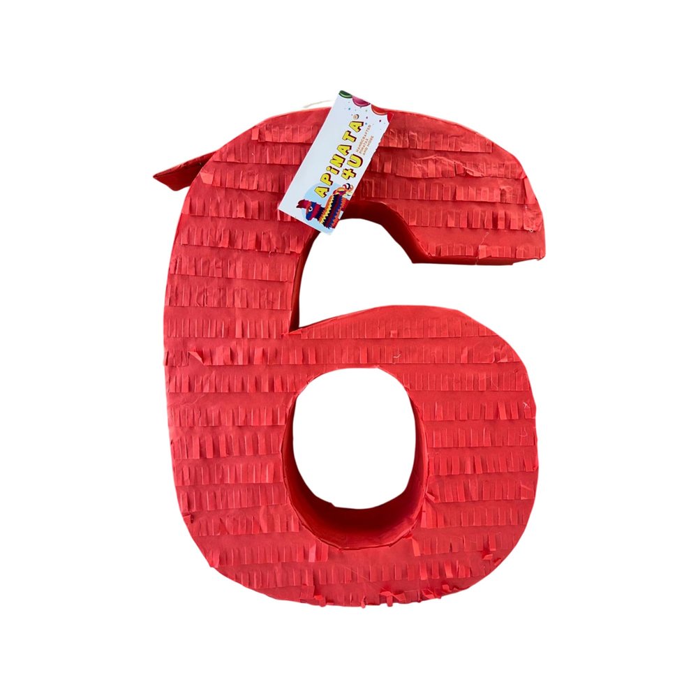 APINATA4U Red Number Six Pinata, Solid Color Blank Six Themed Kids Birthday Party Supplies & Gift, 6th Anniversary Celebration Large Number Six Pinata, Birthday Decorative
