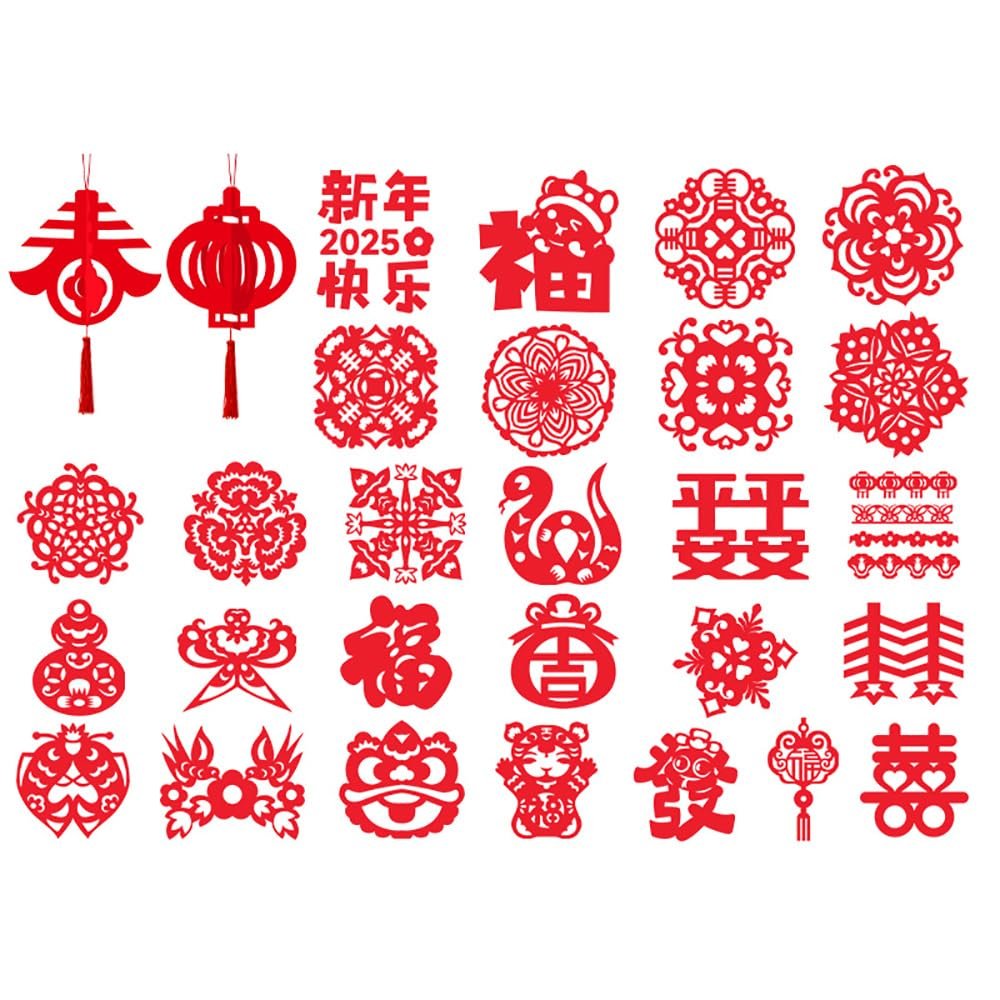 20PCS/30PCS/60PCS Chinese Paper Cutting Kit, Red Fun Paper Art Crafts Kits for Window Decoration Spring Festival Chinese New Year Celebration Activity, Creative Handmade Paper-Cut