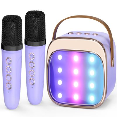 FLUESTON Mini Karaoke Machine for Kids Adults, Portable Bluetooth Speaker with 2 Wireless Microphones, Valentines Gifts for Kids, Toys for Girls Ages 3, 4, 5, 6, 7, 8, 9,10,11 + Years Old