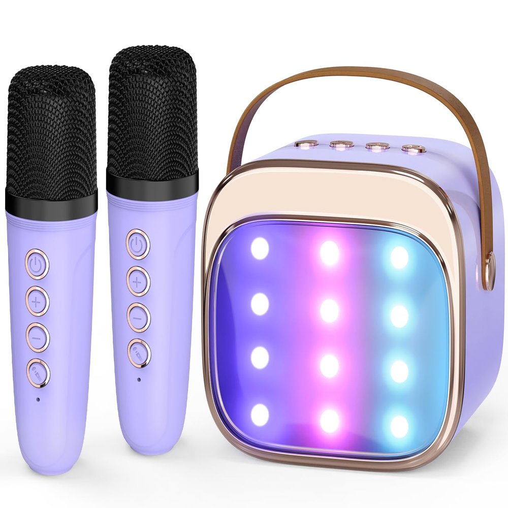 FLUESTON Mini Karaoke Machine for Kids Adults, Portable Bluetooth Speaker with 2 Wireless Microphones, Valentines Gifts for Kids, Toys for Girls Ages 3, 4, 5, 6, 7, 8, 9,10,11 + Years Old