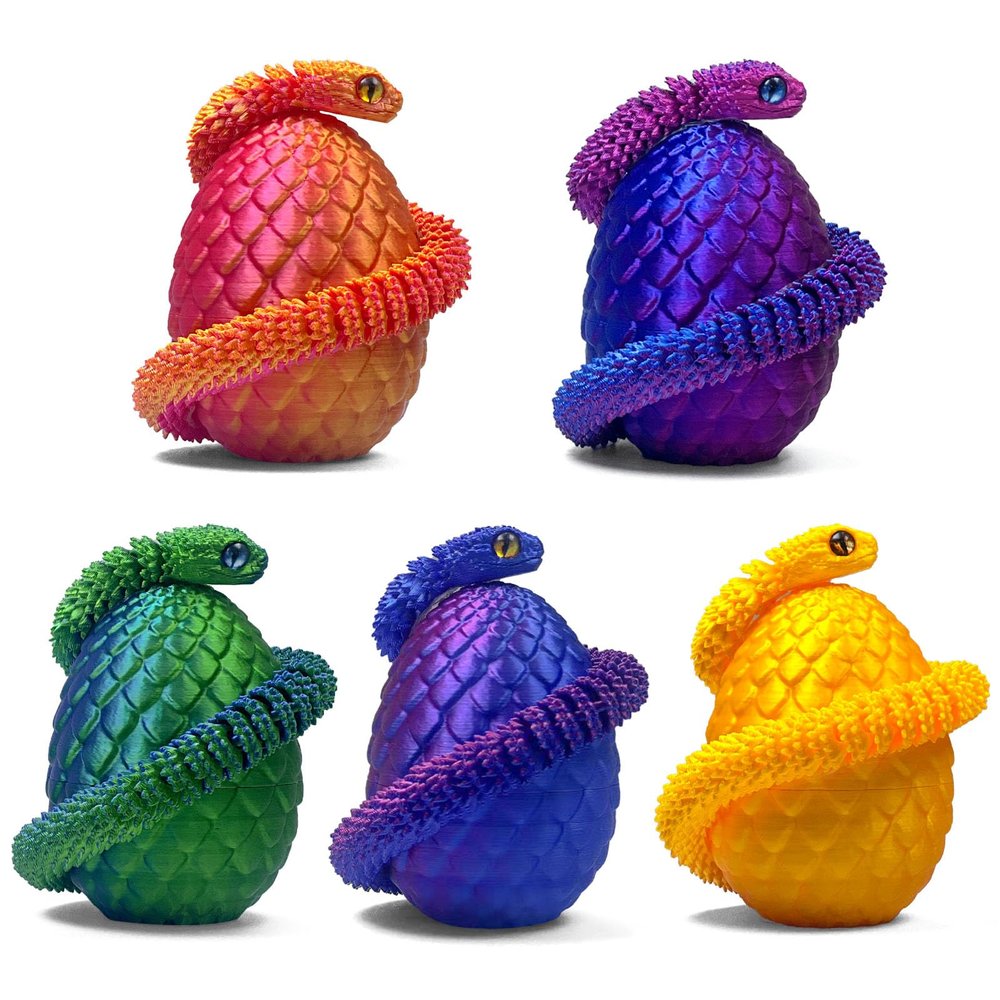 5PCS 3D Printed Snake Eggs 3D Printed Snake 3D Printed Snake Toys Set Easter Eggs Articulated Snake Easter Basket Stuffers Mystery Snake Egg Fidget Toy 3D Printed Animals (Multicolor1-5pcs)