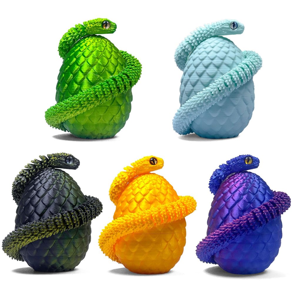 5PCS 3D Printed Snake Eggs 3D Printed Snake 3D Printed Snake Toys Set Easter Eggs Articulated Snake Easter Basket Stuffers Mystery Snake Egg Fidget Toy 3D Printed Animals (Multicolor2-5pcs)