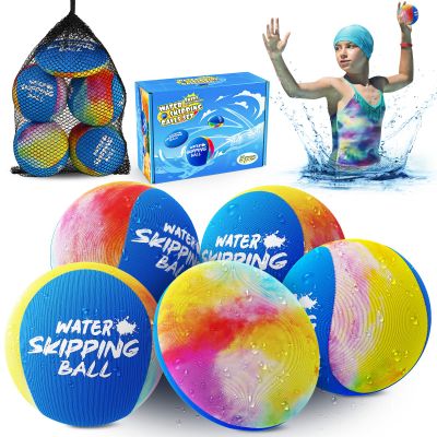 BebouToye Water Skipping Ball Pool Ball Water Toy, 5 Pack Water Ball Ink-Splashed Colorful Skip Balls for Lake, Summer Beach Swim Toys Games for Boys Teens Kids and Adult Games