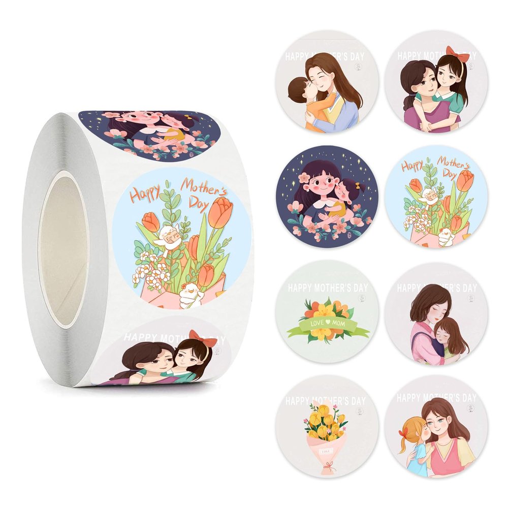 1000Pcs Mother's Day Stickers in 2 Rolls for Kids Labels Waterproof Vinyl Decals Holiday Decoration for Holiday Decals Party Supplies