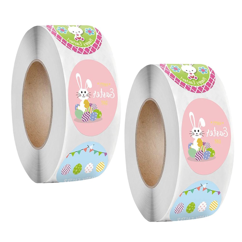 1000Pcs Easter Shaped Animal Stickers in 2 Rolls Labels Waterproof Vinyl Decals Happy Easter Holiday Decoration for Holiday Decals Party Supplies Reward Gifts