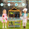 HOMGX Mud Kitchen, Fir Wood Outdoor Play Kitchen with a Transparent Planter Box, Sink, Faucet, Blackboard, Toddler Outdoor Mud Kitchen for Backyard Garden view 3