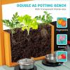 HOMGX Mud Kitchen, Fir Wood Outdoor Play Kitchen with a Transparent Planter Box, Sink, Faucet, Blackboard, Toddler Outdoor Mud Kitchen for Backyard Garden view 4