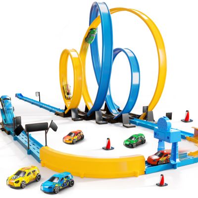 MSKOLER Car Race Track Sets for Kids 3 4 5 6 7 8 9 Years Old - Toy Car Track Set for Boys 3-5 6-8 8-12, Racing Game with 4 Small Cars, Boys Toy, Gifts for Girls 3-8