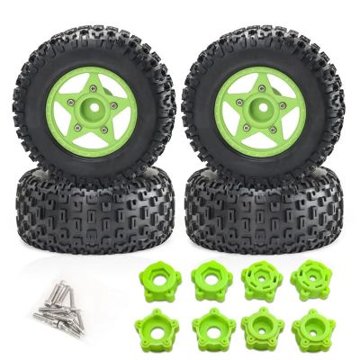 4Pcs 109mm 1/8 1/10 Short Course Truck Tire with 12mm 14mm 17mm Wheel Hex for TRXS Slash for ARR-MA for SENTON for Vkar SCTX10 RC Car(Green)