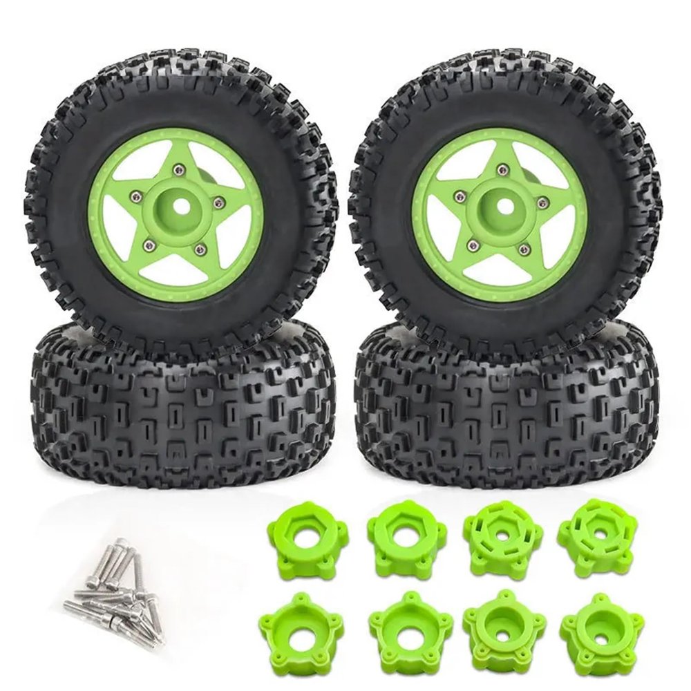 4Pcs 109mm 1/8 1/10 Short Course Truck Tire with 12mm 14mm 17mm Wheel Hex for TRXS Slash for ARR-MA for SENTON for Vkar SCTX10 RC Car(Green)