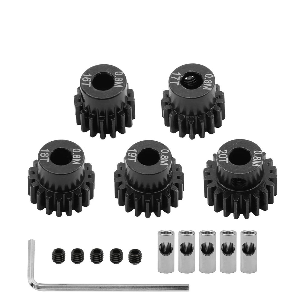 5pcs 0.8M 32P 3.175 5mm 11T 13T 15T 17T 18T 20T 24T 28T 30T 35T Hardened Steel Pinion Gear Motor Gear for 1/8 1/10 RC Model Car(16T 17T 18T 19T 20T)