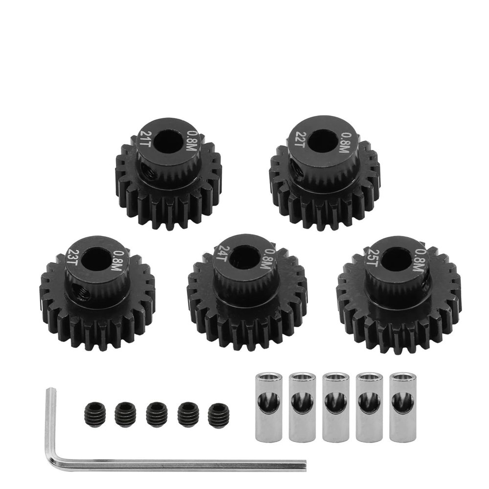 5pcs 0.8M 32P 3.175 5mm 11T 13T 15T 17T 18T 20T 24T 28T 30T 35T Hardened Steel Pinion Gear Motor Gear for 1/8 1/10 RC Model Car(21T 22T 23T 24T 25T)