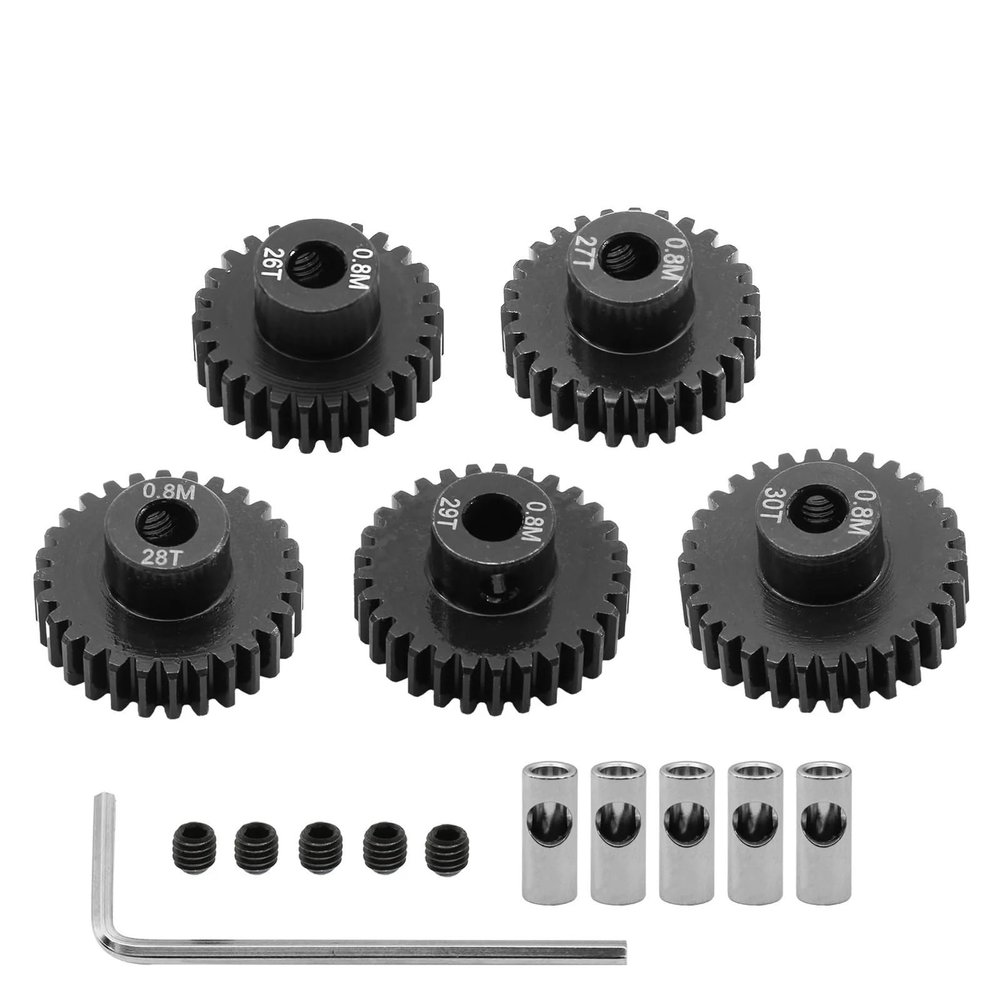 5pcs 0.8M 32P 3.175 5mm 11T 13T 15T 17T 18T 20T 24T 28T 30T 35T Hardened Steel Pinion Gear Motor Gear for 1/8 1/10 RC Model Car(26T 27T 28T 29T 30T)